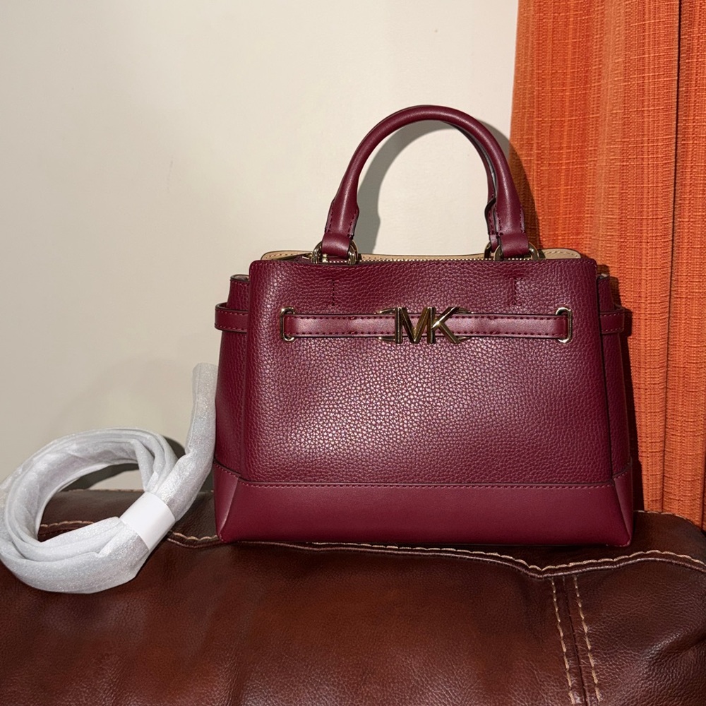 SOLD NEW Michael Kors Reed Dark Cherry Leather Small Belted Crossbody Bag - Picture 7 of 15